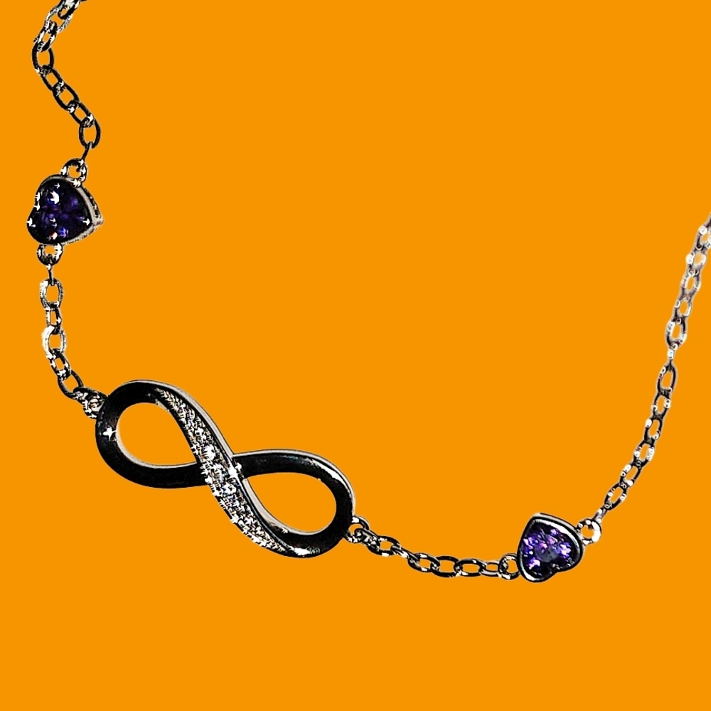 Fine Infinity Love Heart Bracelet 925 Silver With White Gold Plating